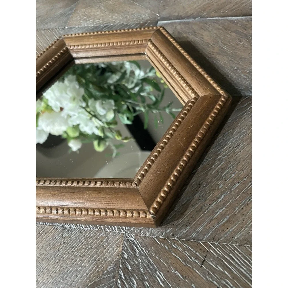Vintage Decorative Wood Edge Octagonal Accent Mirror 8x8